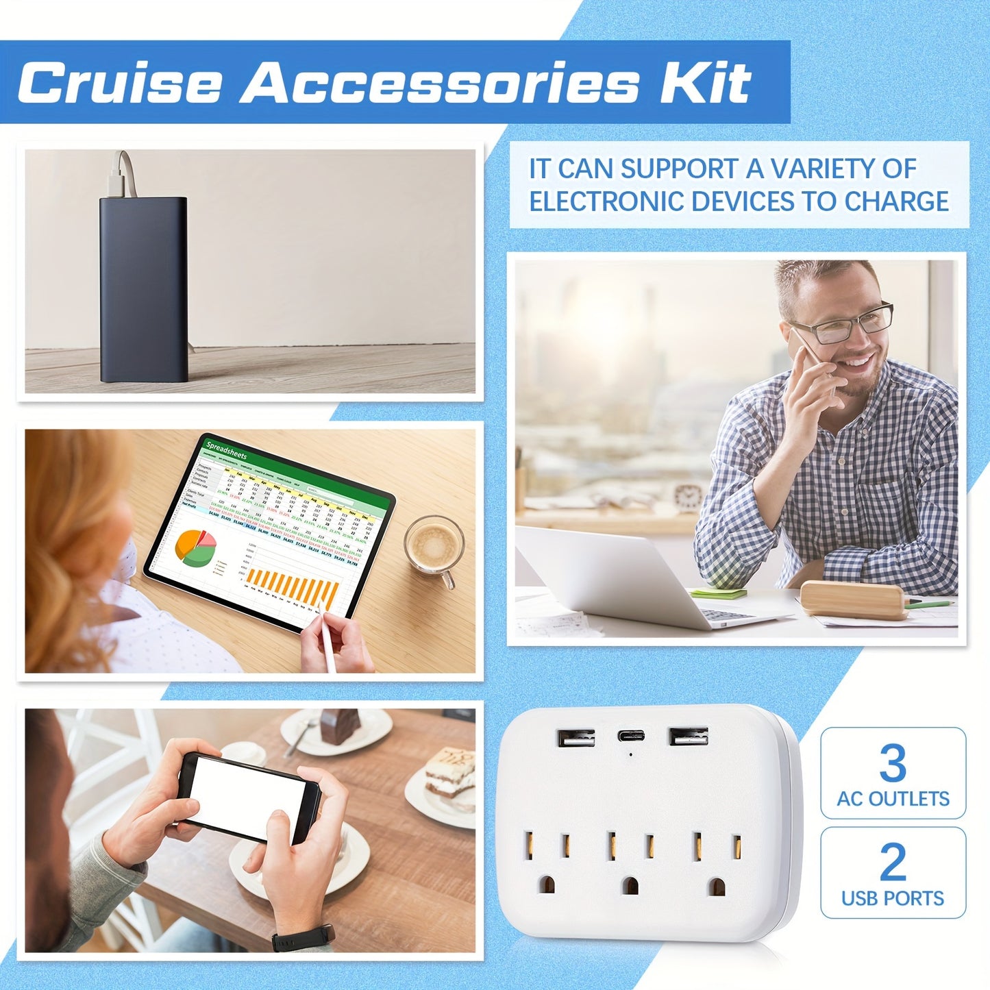 11pcs Cruise Accessories Kit 2 Cruise Lanyards for Ship Cards 4 Waterproof Luggage Tag Holder with Metal Loop 2 Passport Holder 2 Waterproof Phone Bags 1 Cruise Power Strip, Classic Color