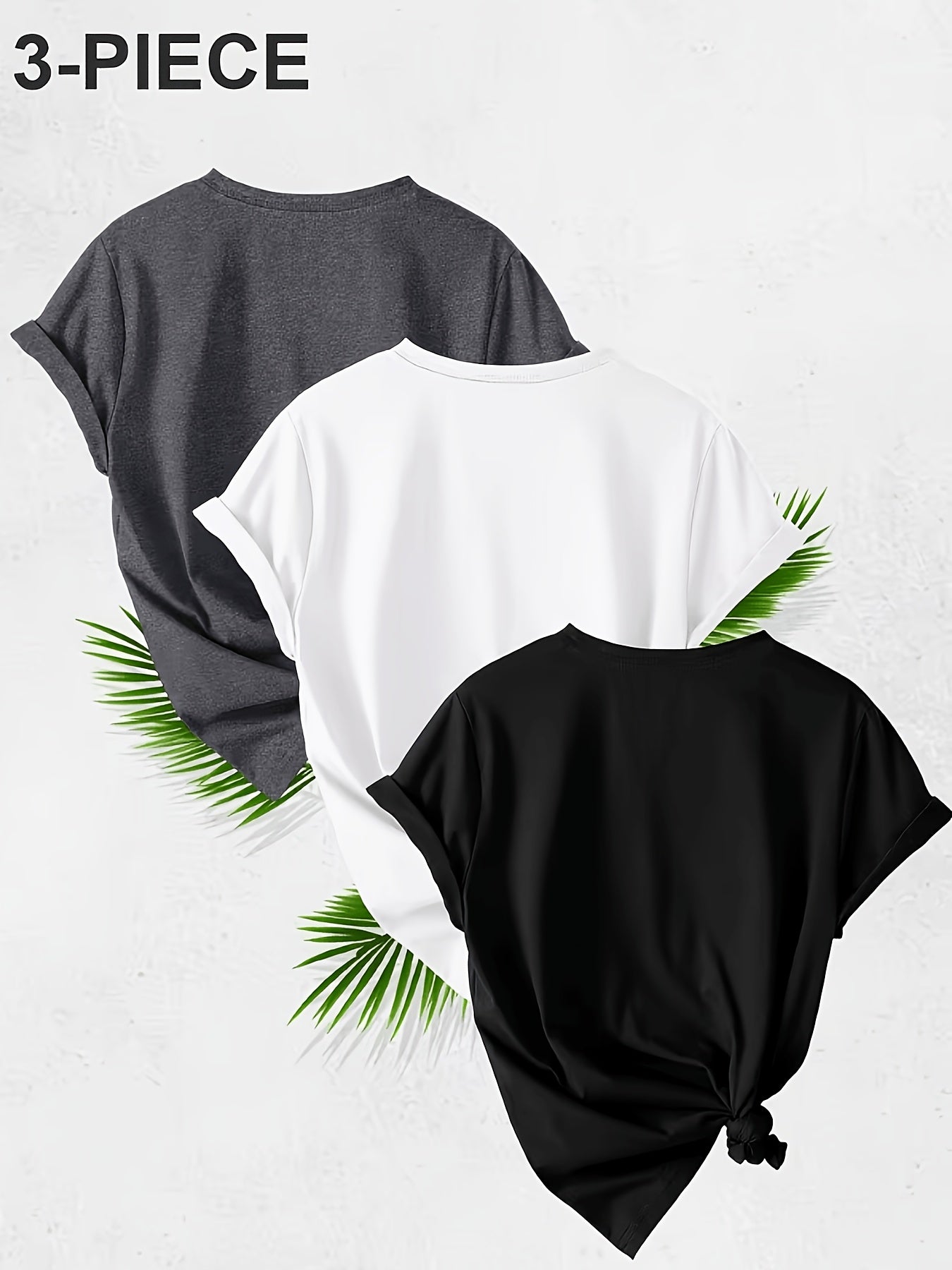 Set of 3 T-Shirts with Letter Design, Casual Short Sleeve Crew Neck Tops for Women, Suitable for All Seasons
