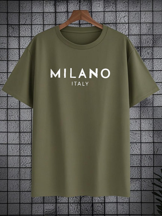 Men's 180g Pure Cotton Short Sleeve T-Shirt - Milano Italy Classic Design, Multi-Color Sporty Casual Round Neck Tee for Spring/Fall, Machine Washable, Ideal Gift for Friends & Family, Leisure Clothing, Comfortable Fit, Fall O