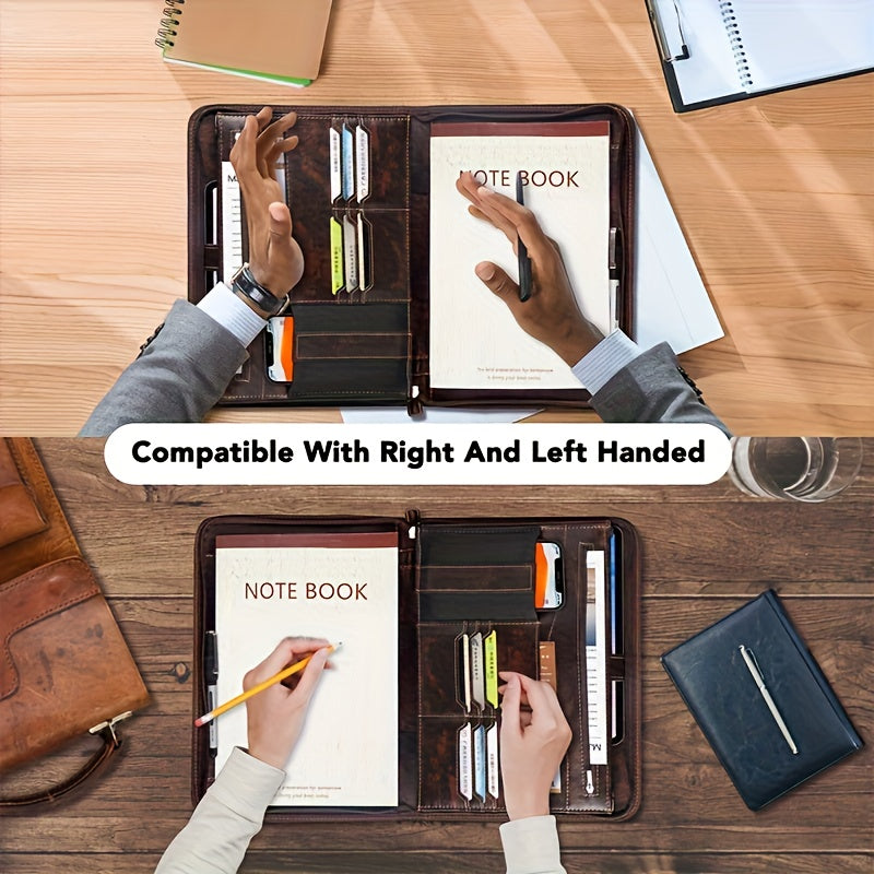 Zippered Business Organizer with 12.9" Tablet Sleeve And 7" Phone Pocket, Dark Brown Resume File Folder for Men And Women, Document Storage | Stylish Design| Secure Zipper Closure, Gift, Christmas