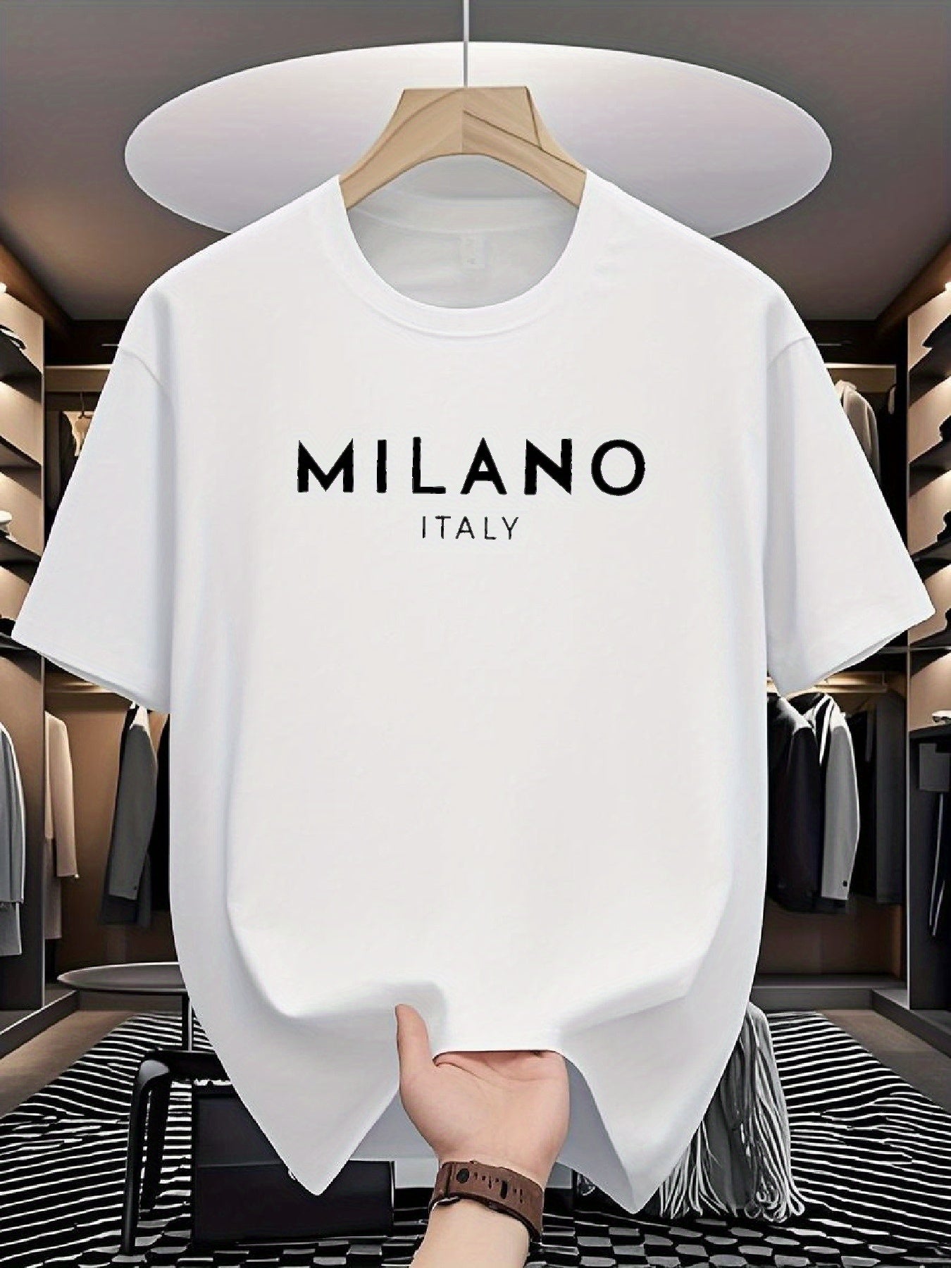 Men's 180g Pure Cotton Short Sleeve T-Shirt - Milano Italy Classic Design, Multi-Color Sporty Casual Round Neck Tee for Spring/Fall, Machine Washable, Ideal Gift for Friends & Family, Leisure Clothing, Comfortable Fit, Fall O