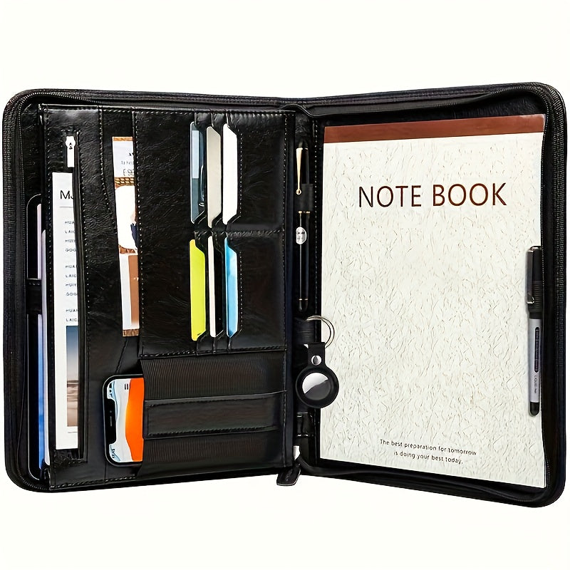 Zippered Business Organizer with 12.9" Tablet Sleeve And 7" Phone Pocket, Dark Brown Resume File Folder for Men And Women, Document Storage | Stylish Design| Secure Zipper Closure, Gift, Christmas