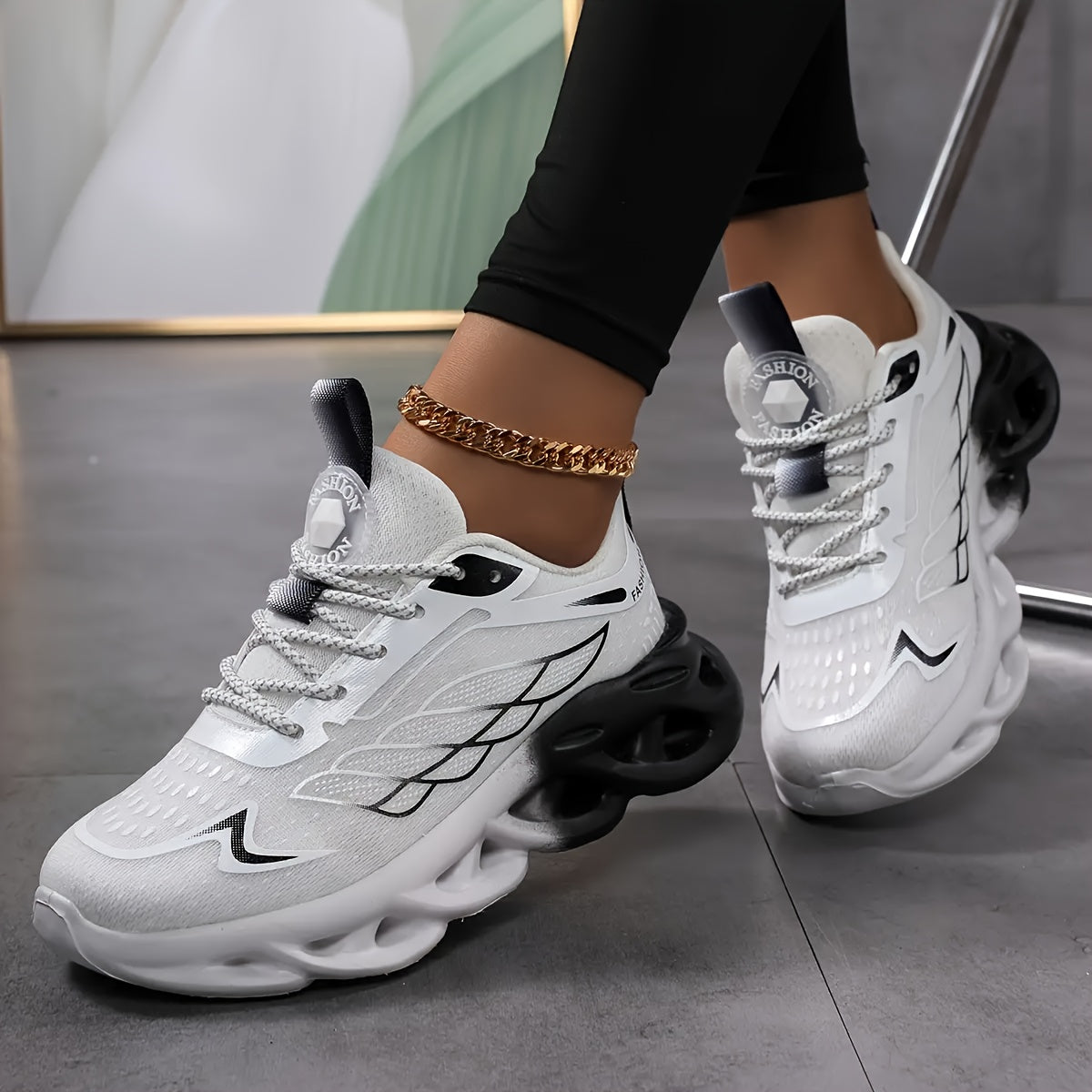 Women's Breathable Mesh Sneakers Shock-Absorbing Running Shoes with Non-Slip Phylon Sole, Low-Top Lace-Up Athletic Footwear for Gym,, Walking - - Casual Shoes (European 36-46/US 6-13) | Striped Sporty & Cushioned, Women Shoes