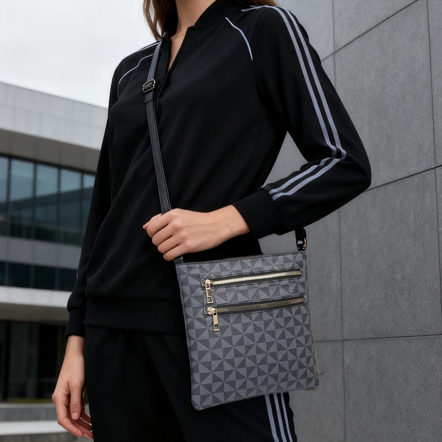 TEPILTE Retro Casual Geometric Print Women'S Crossbody Bag, Stylish And Versatile Medium Shoulder Bag/Wallet, Lightweight Handbag/Messenger Bag, Three-Layer Zippered Pockets, Suitable For Work, Travel And Outdoor Activities.