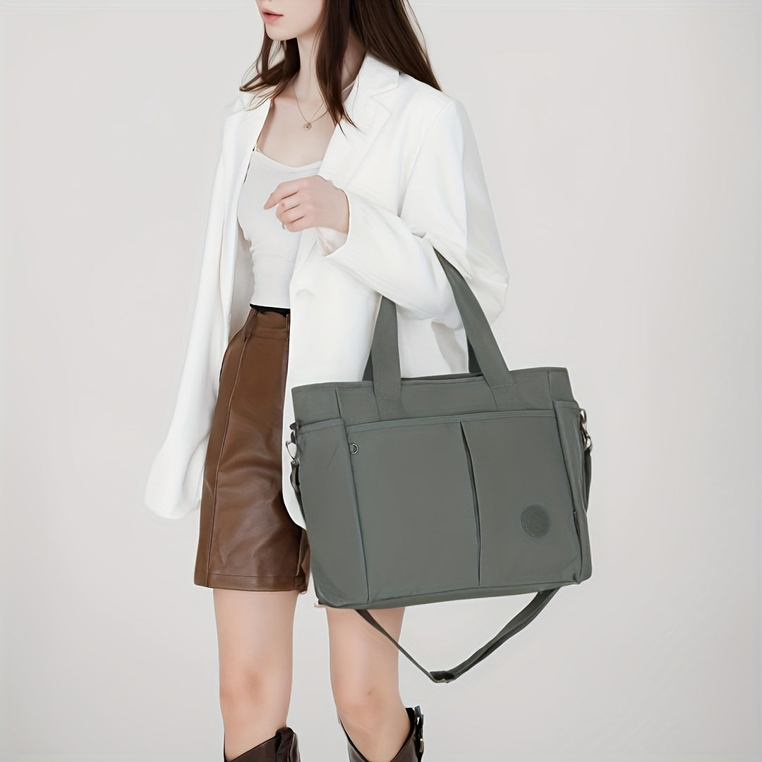 Large Capacity Tote Bag, Zipper Closure, Shoulder Handbag For Women