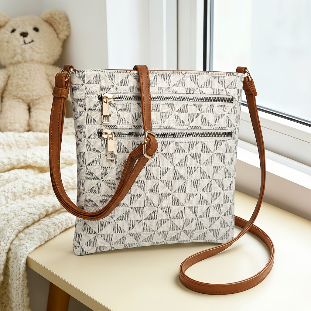 TEPILTE Retro Casual Geometric Print Women'S Crossbody Bag, Stylish And Versatile Medium Shoulder Bag/Wallet, Lightweight Handbag/Messenger Bag, Three-Layer Zippered Pockets, Suitable For Work, Travel And Outdoor Activities.