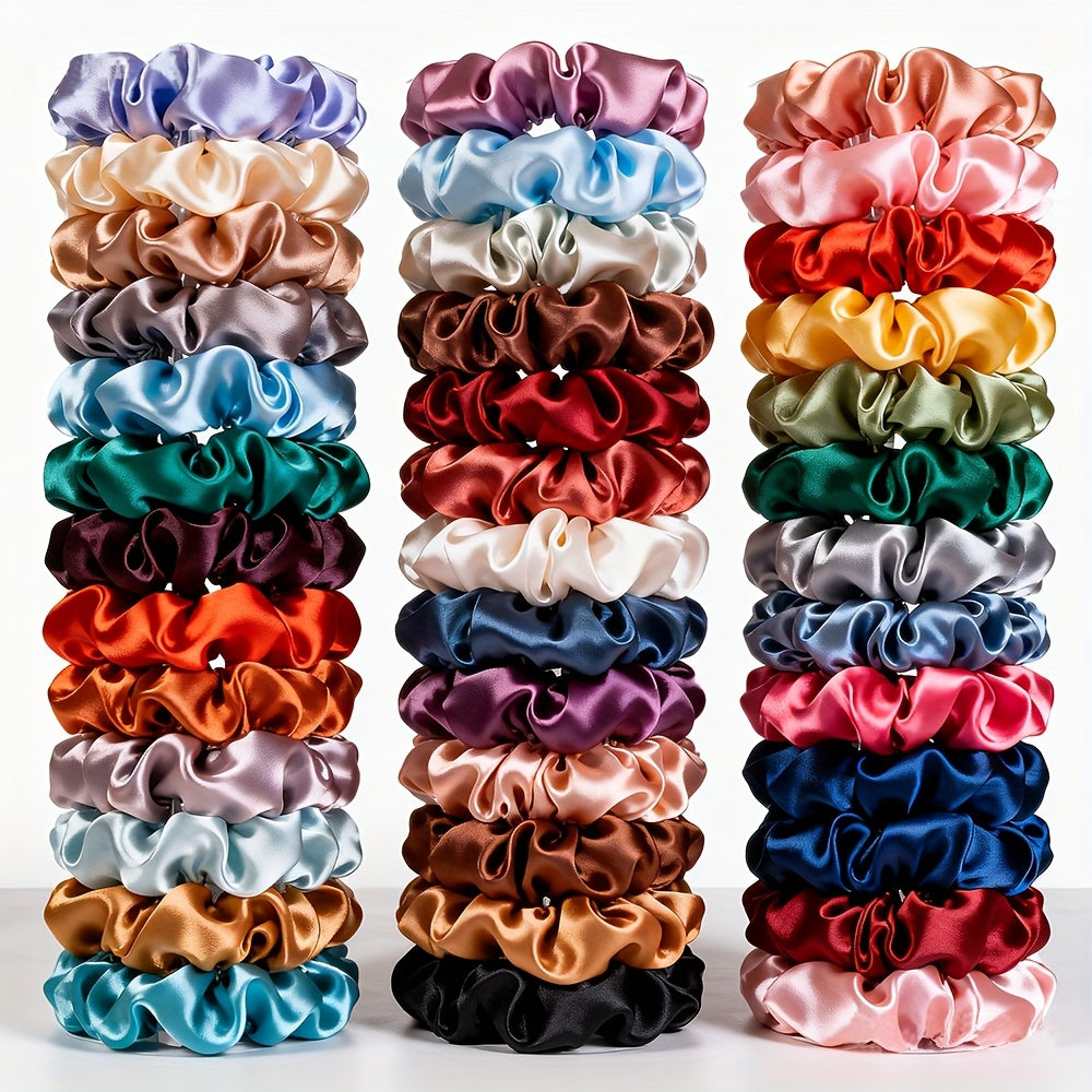 50 Satin Scrunchies | Elegant Hair Ties, Soft & Vibrant Colors, Mixed Color Set for Christmas