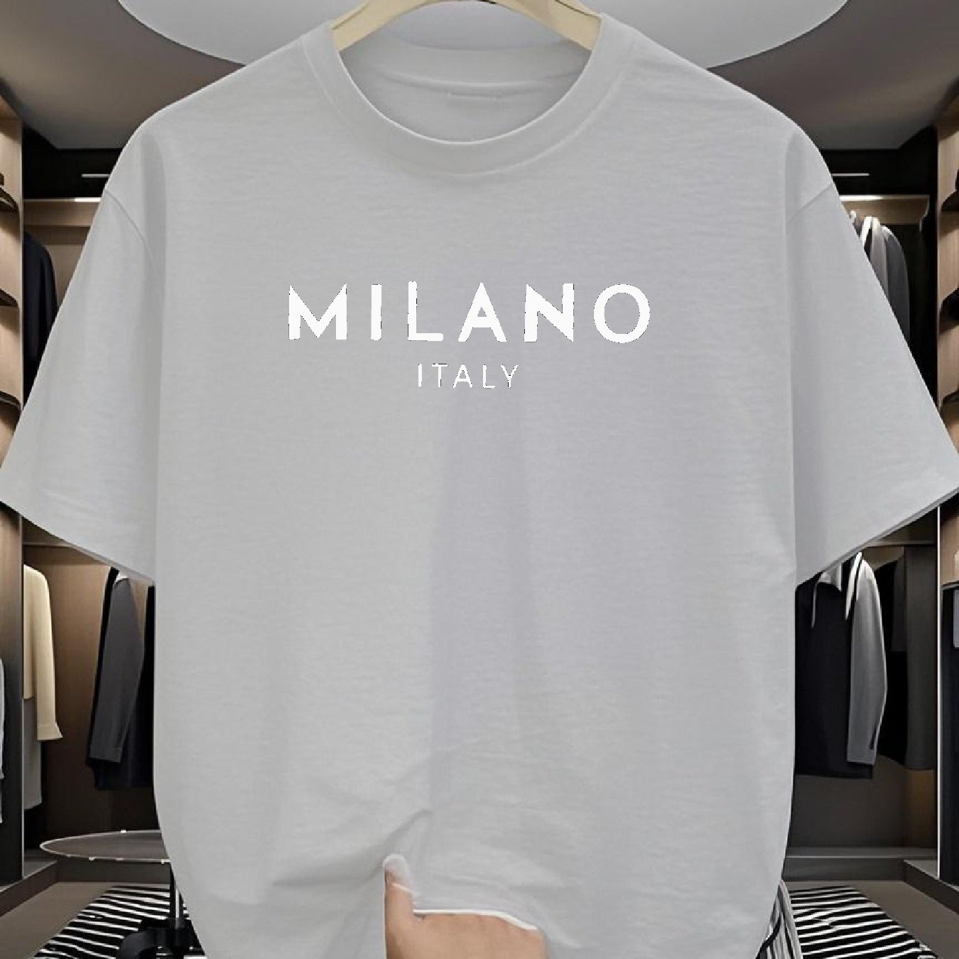 Men's 180g Pure Cotton Short Sleeve T-Shirt - Milano Italy Classic Design, Multi-Color Sporty Casual Round Neck Tee for Spring/Fall, Machine Washable, Ideal Gift for Friends & Family, Leisure Clothing, Comfortable Fit, Fall O