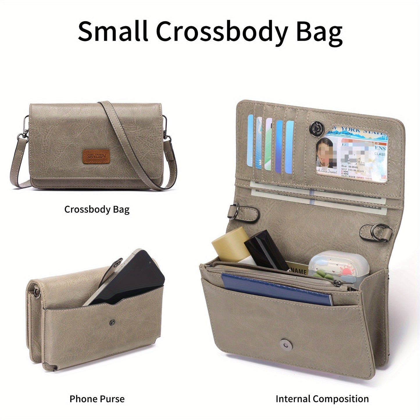 SENDEFN RFID Crossbody Bag Vegan Leather Wallet For Women