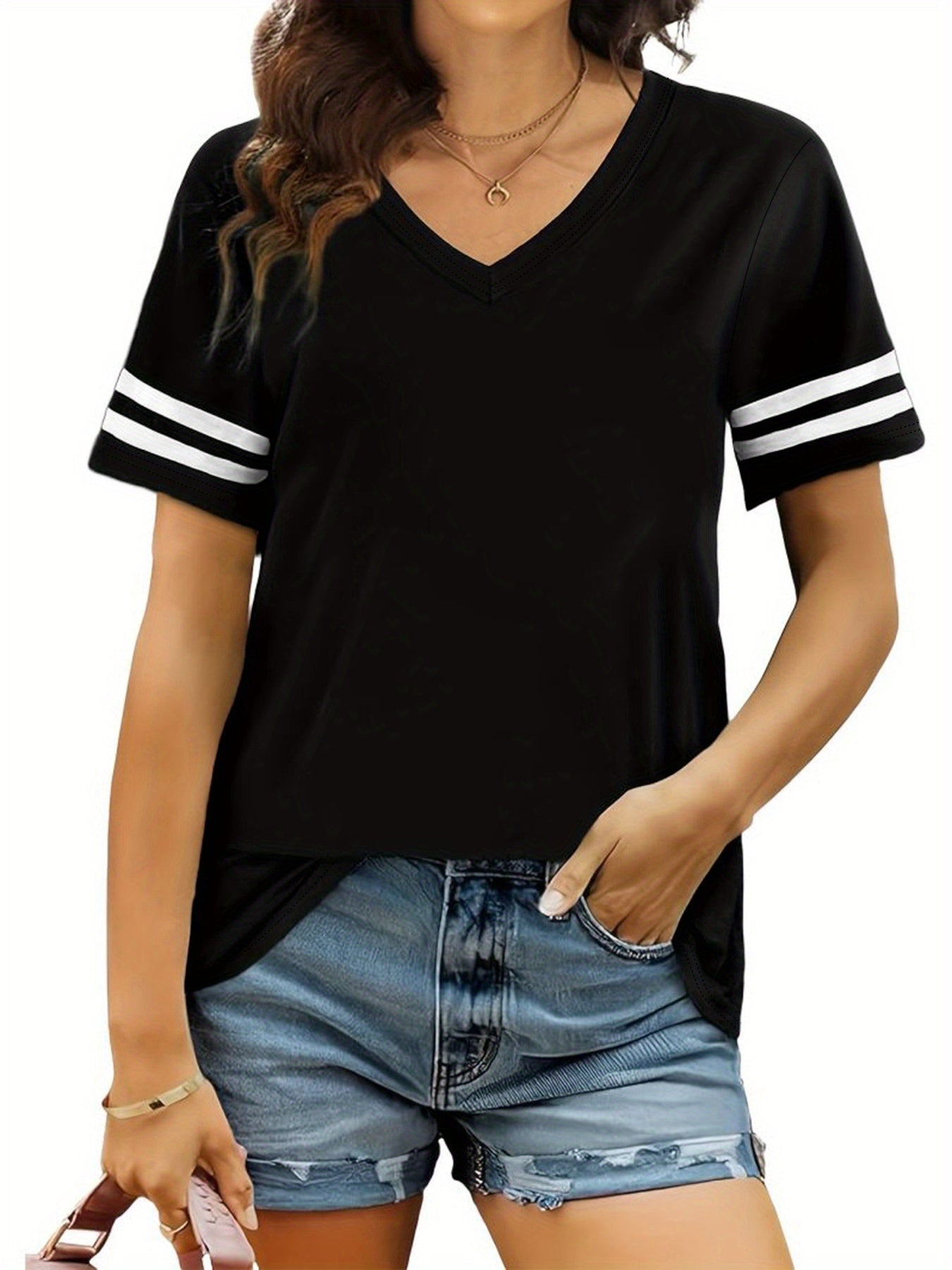 Minimalist V Neck Striped T Shirts 3 Piece Set Casual